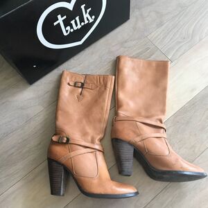 Beautiful Brown/Tan Leather TUK Heeled Boots 8.5